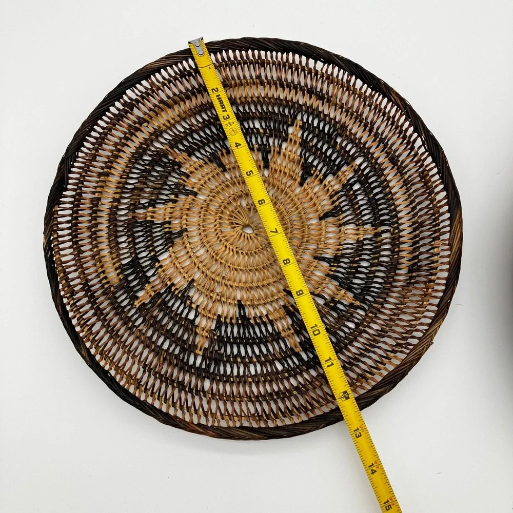 Vintage Woven Rattan Plate Chargers 12 Inch Brown Sunburst Wall Decor Set of 6